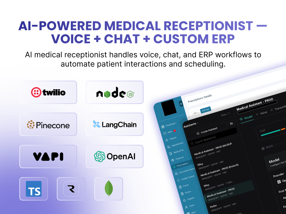 AI-Powered Medical Receptionist ā Voice + Chat + custom ERP