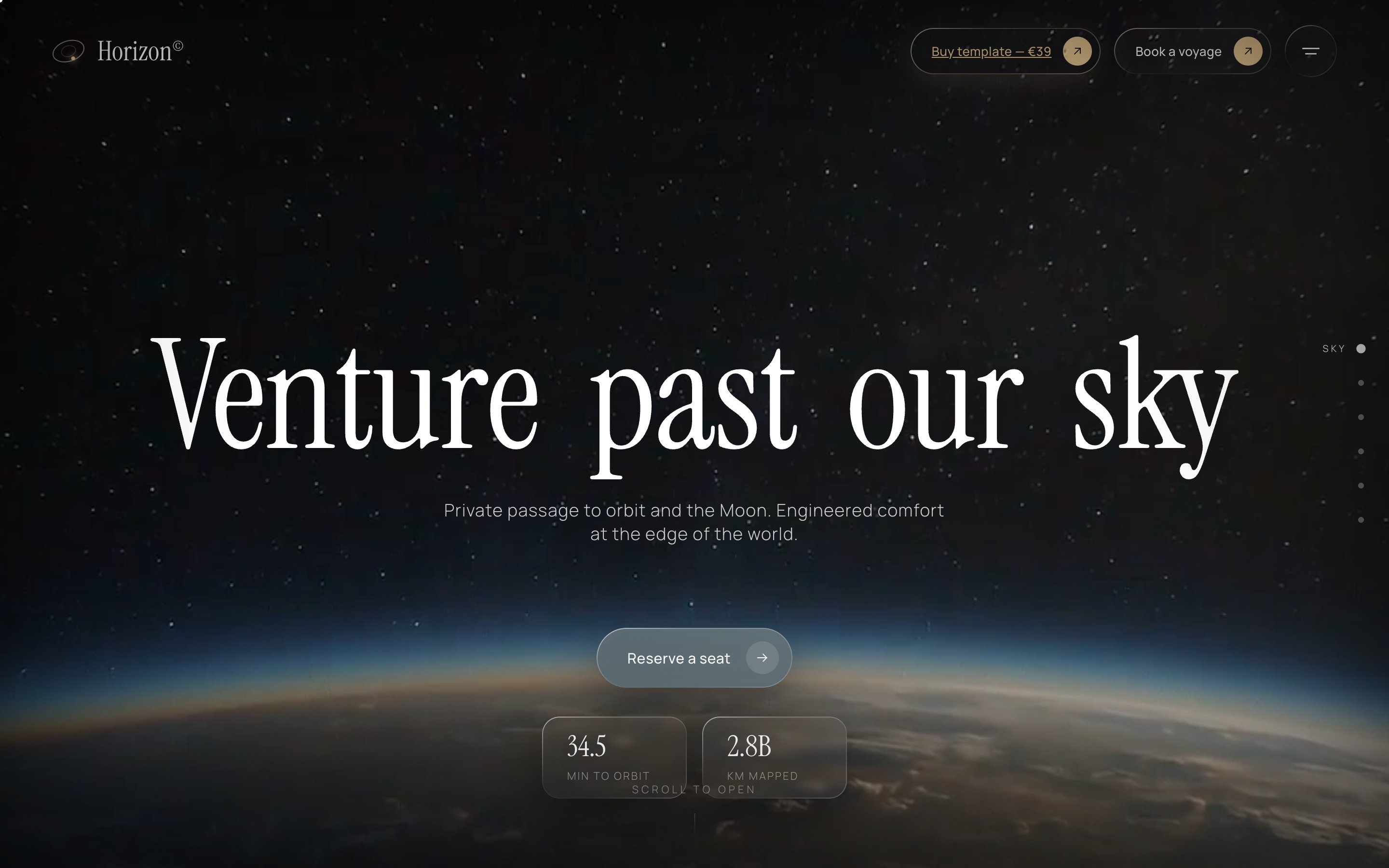 Horizon — Space Tourism Booking Template, Single-Page