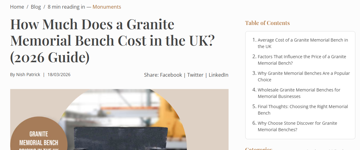 SEO Blog - How Much Does a Granite Memorial Bench Cost in the UK?