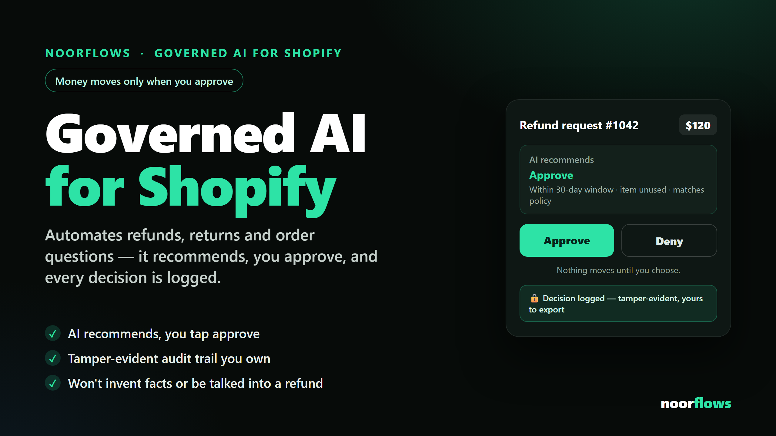 Governed AI for Shopify — AI Refunds with Human Approval + Tamper-Evident Audit Trail