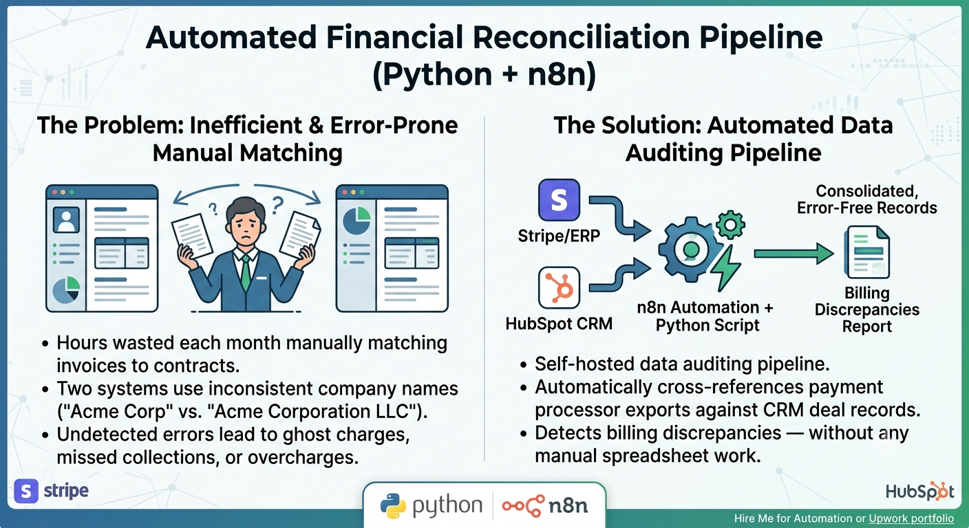 Automated Financial Reconciliation Pipeline (Python + n8n)