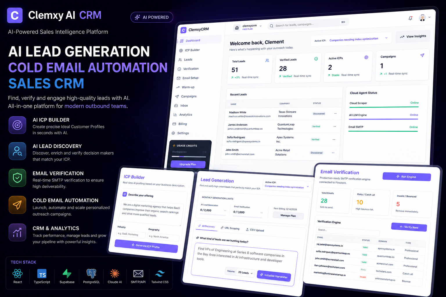 Clemxy AI CRM | AI Lead Generation, Cold Email Automation & Sales CRM Platform