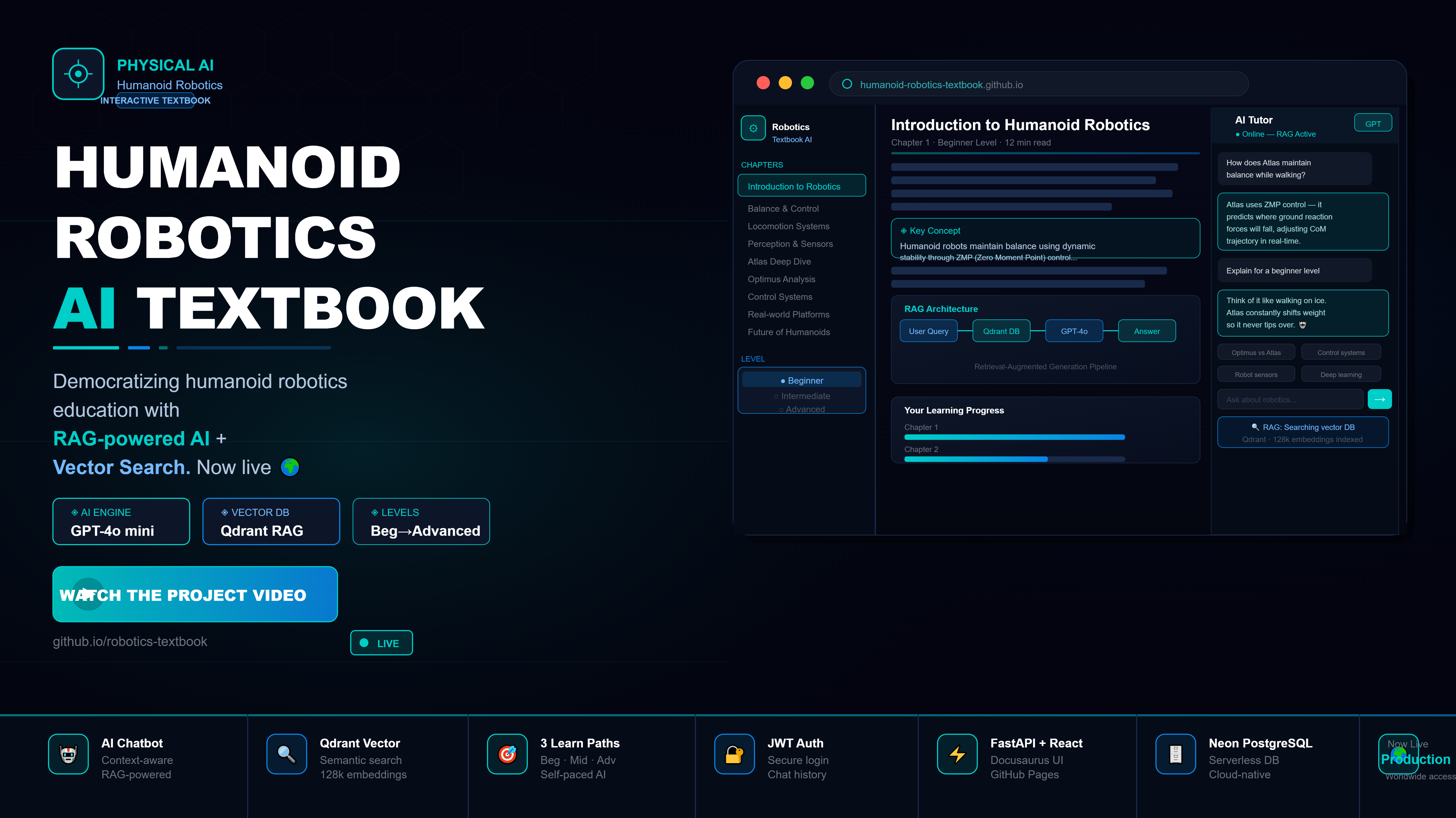 AI-powered RAG chatbot web app with FastAPI, React