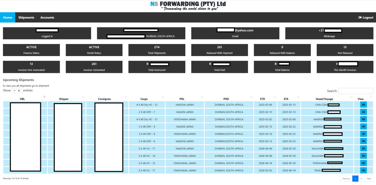 NS Forwarding — Freight Forwarding ERP & Self-Service Client Portal