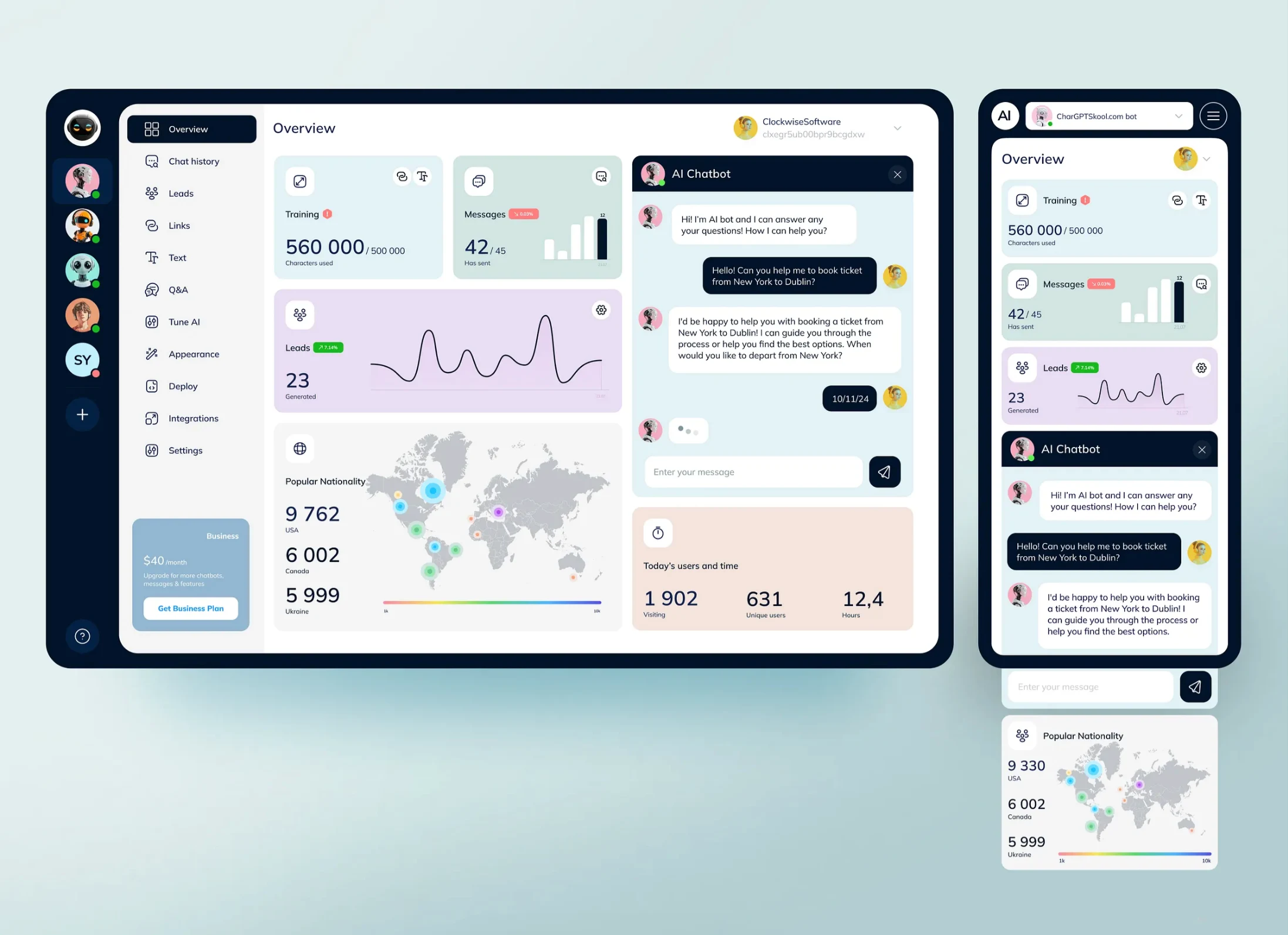 Custom AI Chatbot for a Business Website + Social
