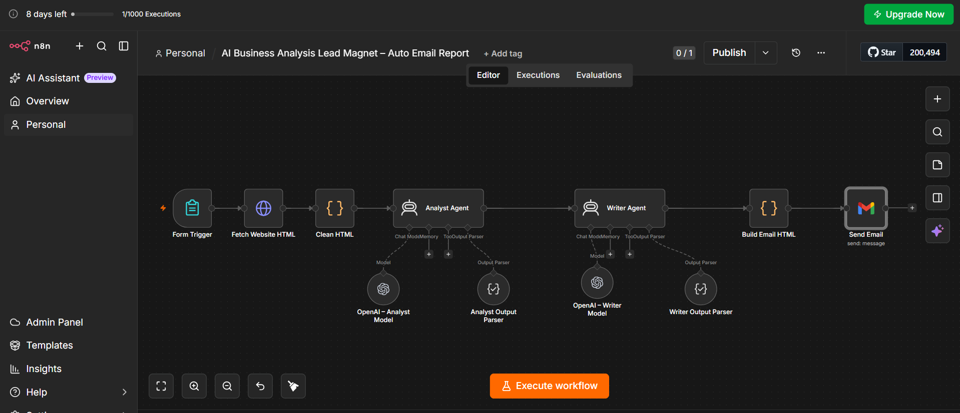 AI Business Analysis Lead Magnet & Auto Email Sending