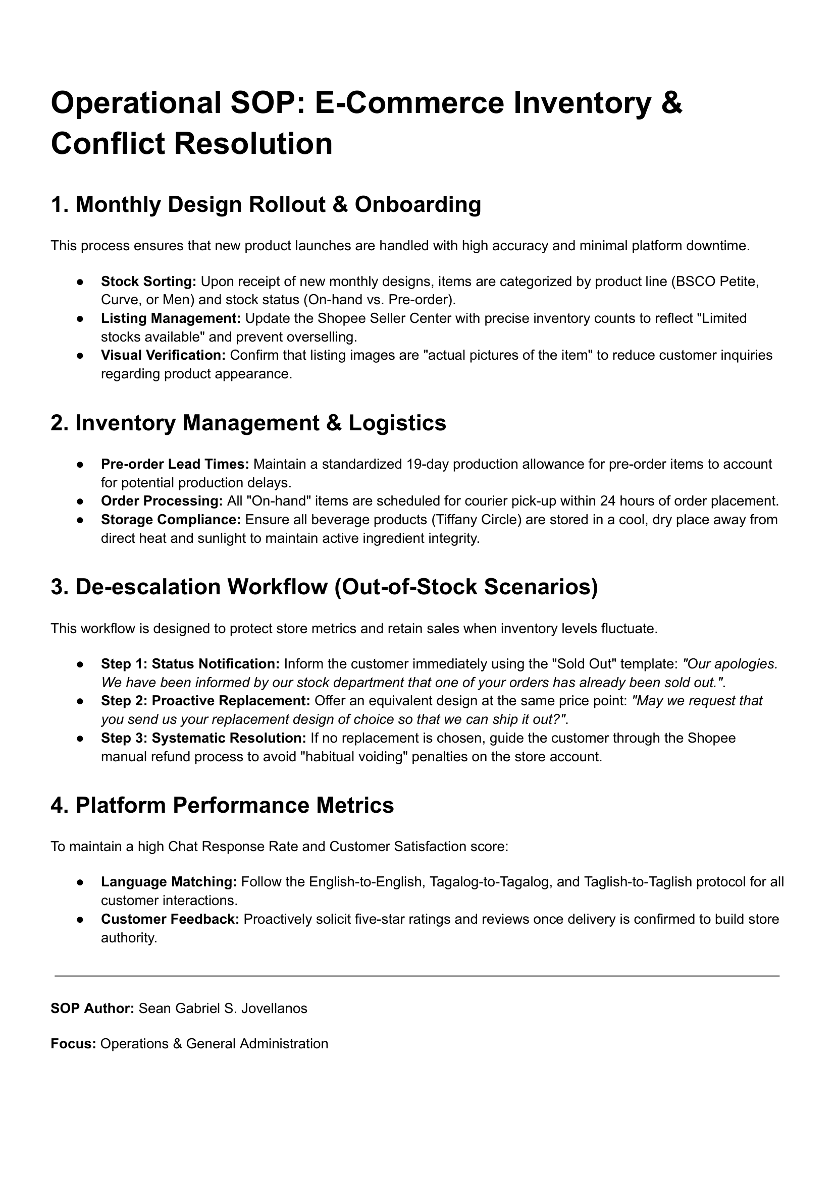 E-Commerce Inventory & Conflict Resolution SOP