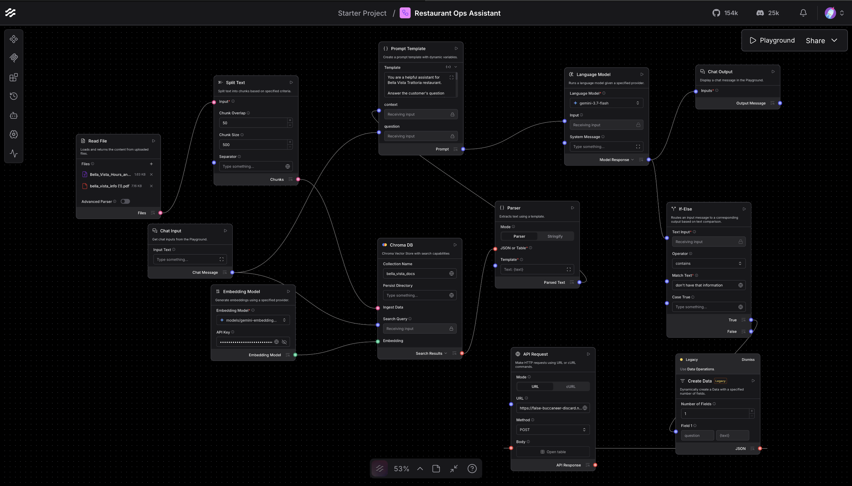 RAG Restaurant Chatbot — Langflow, Chroma DB & Gemini