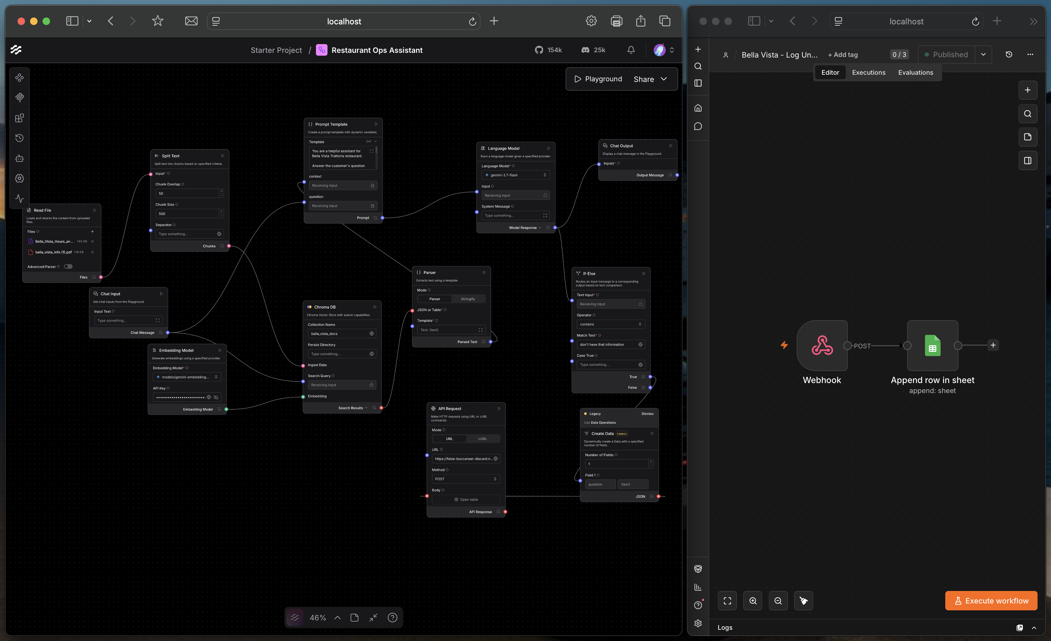 Restaurant Ops Assistant — Langflow + n8n Cross-Platform Bridge