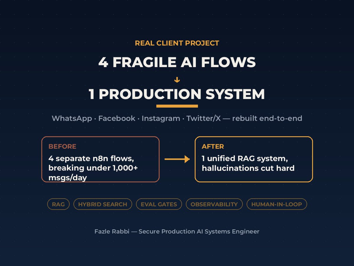 Production RAG Chatbot Replacing 4 Fragile No-Code AI Flows